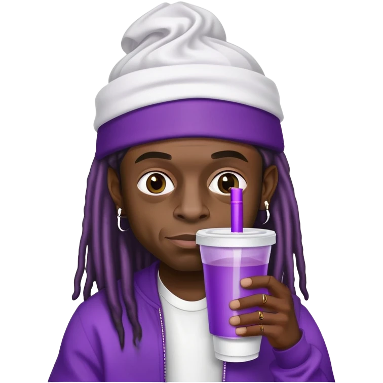 lil wayne holding a double styrofoam cup with purple drink inside emoji