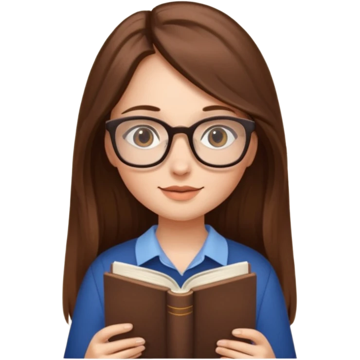 beautiful girl long brown hair, wear glasses, reading a book  emoji