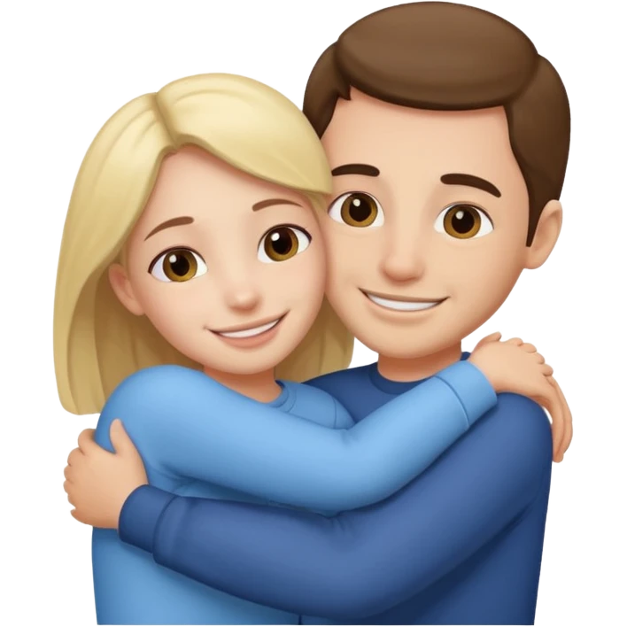 Texte ´Gros câlin’, en dessous un homme fait un câlin à sa sœur.  emoji