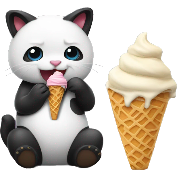 Cat eating ice cream with panda emoji