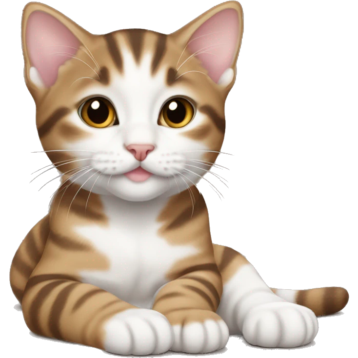 Brown and white tabby kitten laying  emoji