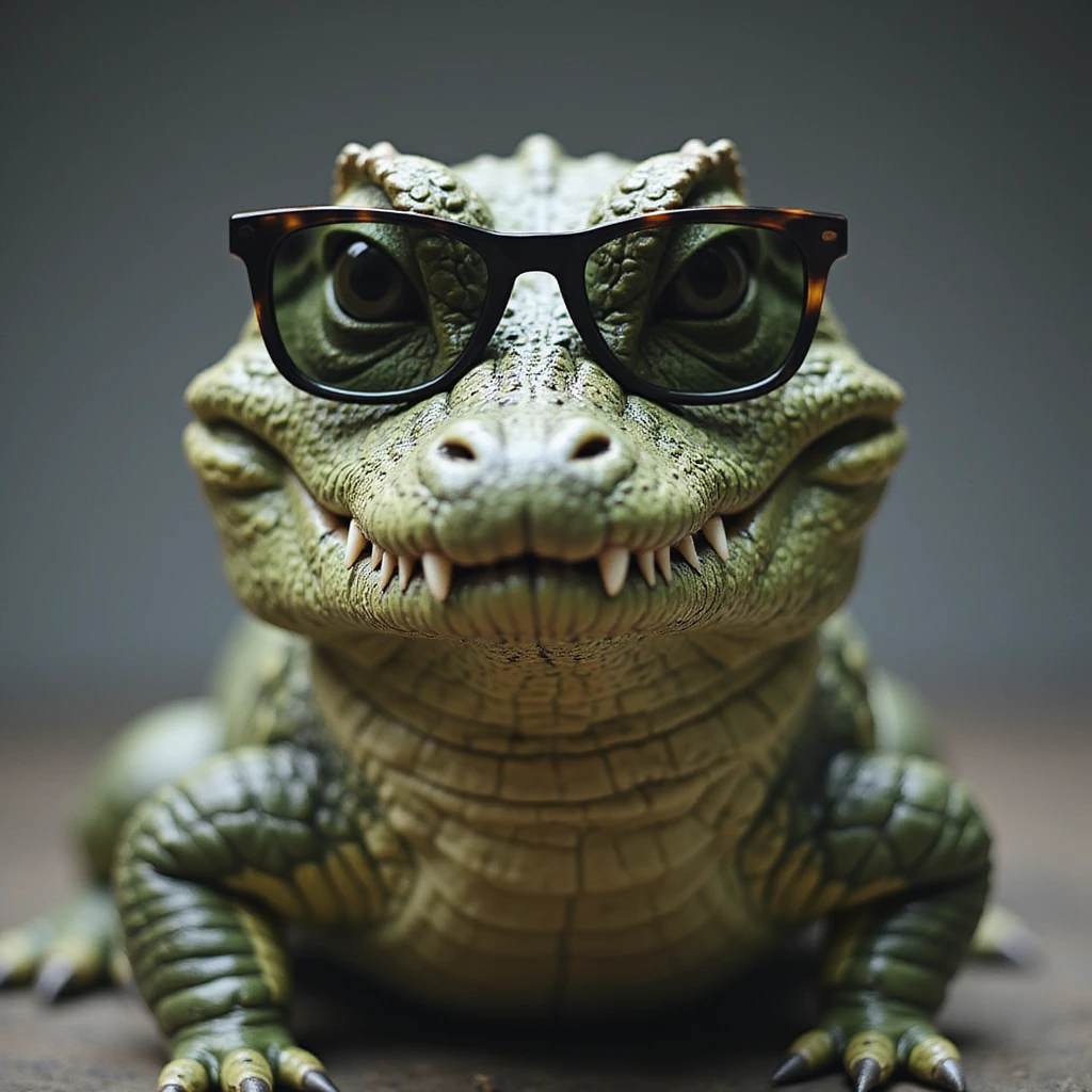 realistic crocodile, sunglasses, cool expression, photorealistic style, emoji emoji