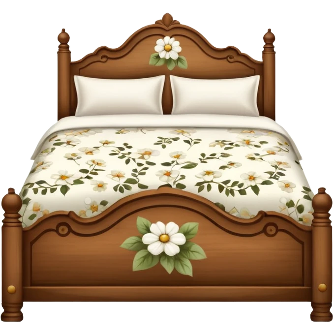 White floral bedding on a vintage bed  emoji