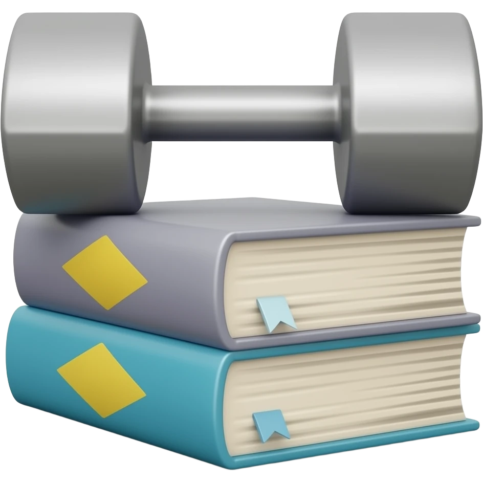 哑铃和书本，风格写实，色调明快 emoji