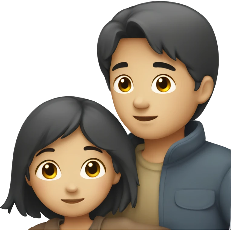 Asian girl hugging with asian boy emoji