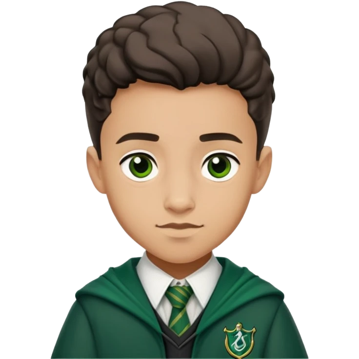 terence higgs is Graham Montague  in harry potter, wear hogwarts slytherin uniform, light skin, handsome boy emoji