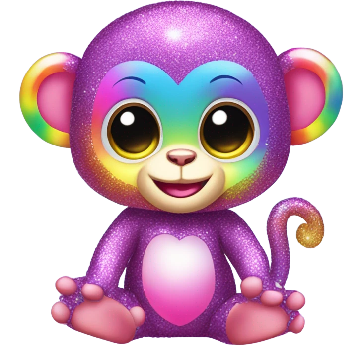 Lisa frank sparkly rainbow baby monkey with heart emoji