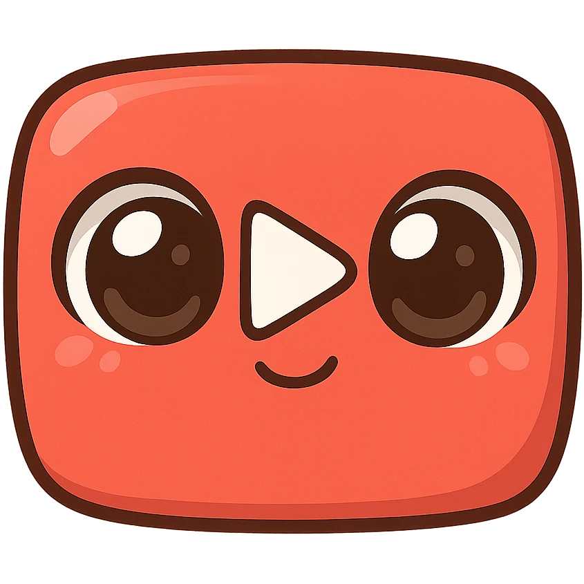 YouTube icon in chibi stickers style with big eyes and play button, transparent background emoji
