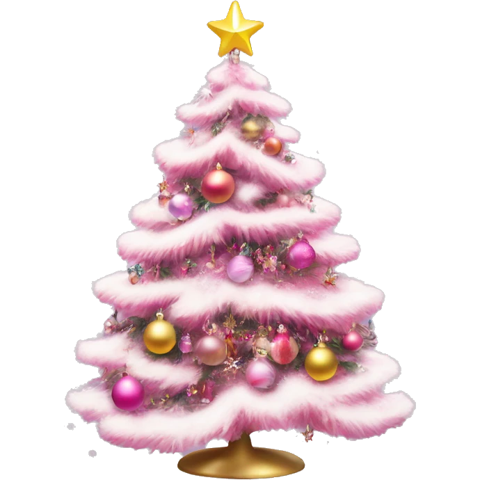 Coquette pink Christmas tree with ornaments and snow emoji