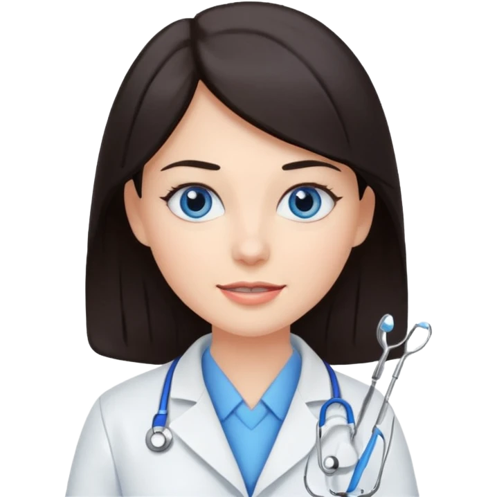сгенерируй девушку стоматолога без стетоскопа с темными волосами и голубыми глазами еще emoji
