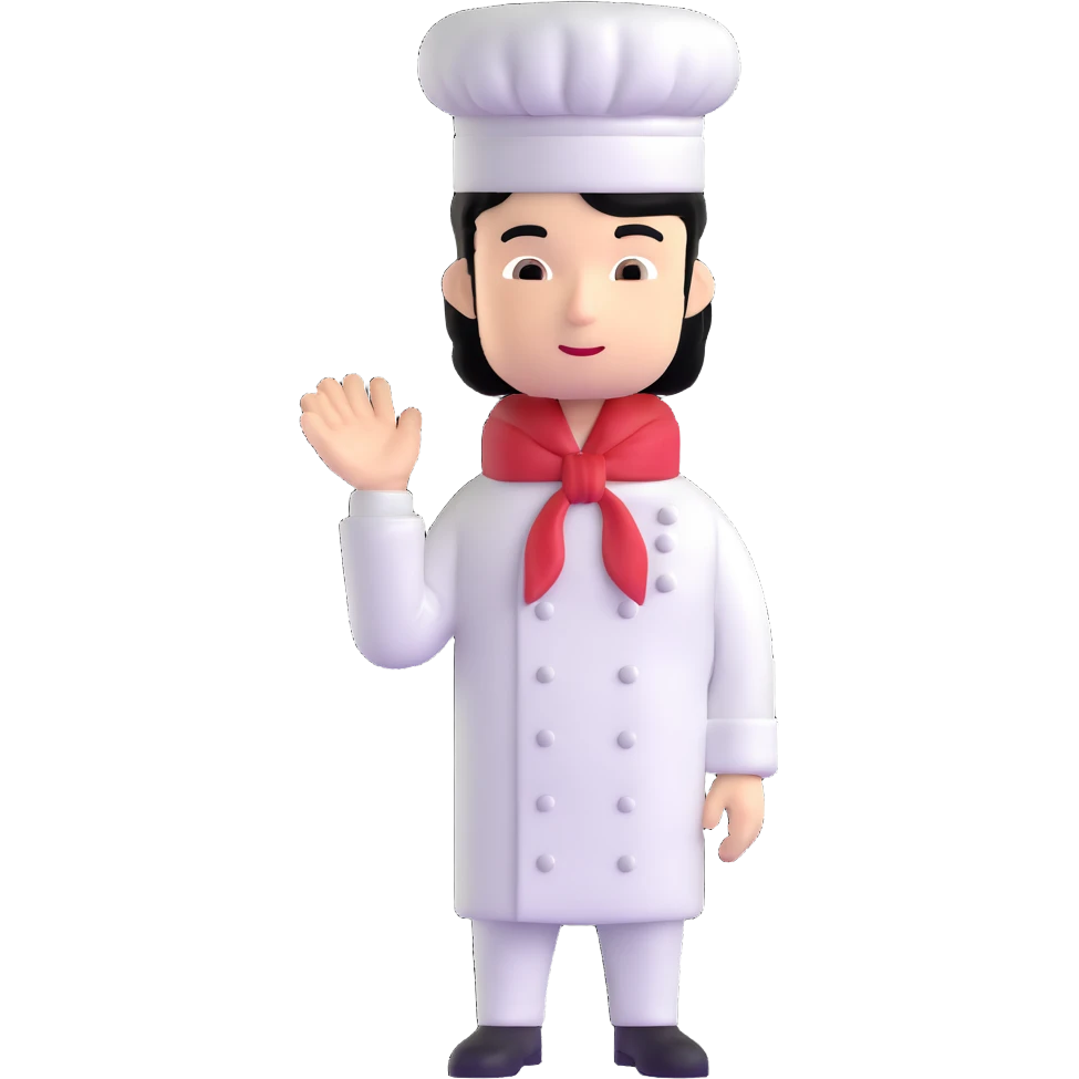 a man with black hair in a chef's suit emoji