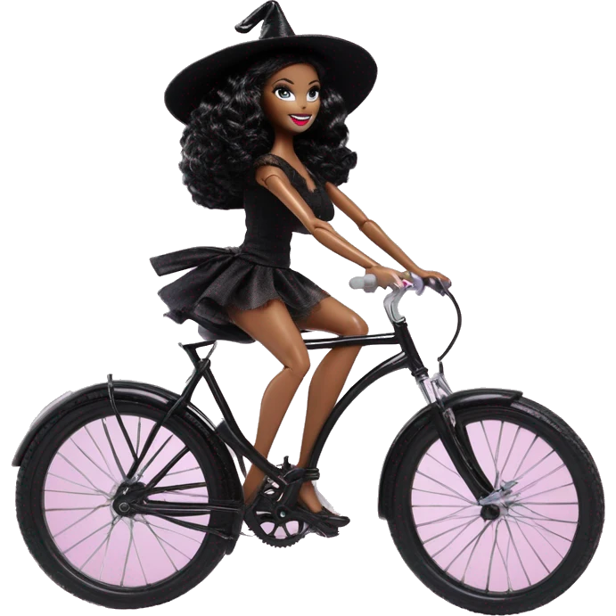 3 photogenic silkstone Malibu Barbie witches enchanted TV series floating gently on bicycle broomsticks emoji