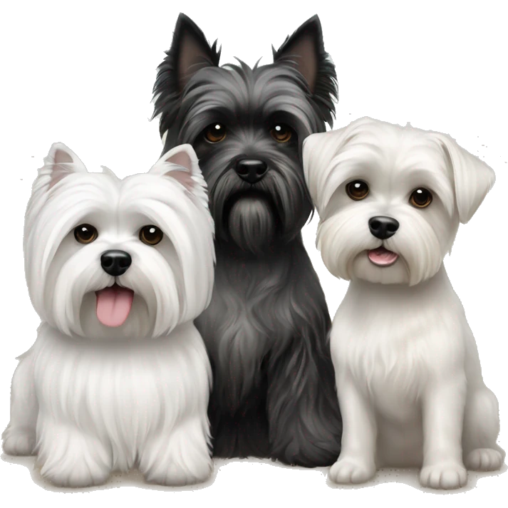 3 dogs West highland terrier and Scottish terrier and shih tzu sitting together friends emoji