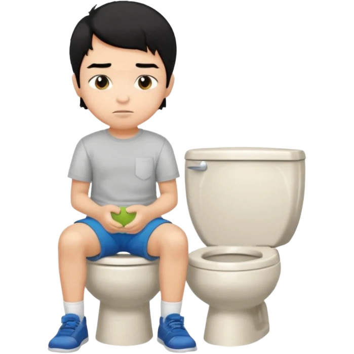 menino de tom de pele médio claro de cabelo preto sentado no vaso sanitário  emoji