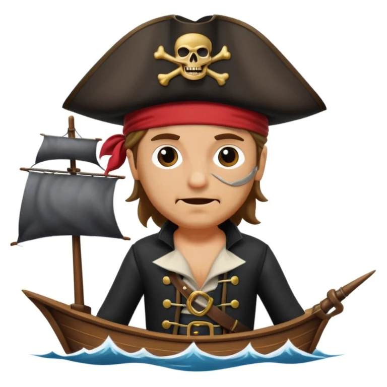 pirate with eye sailing a ship in strom sea background emoji