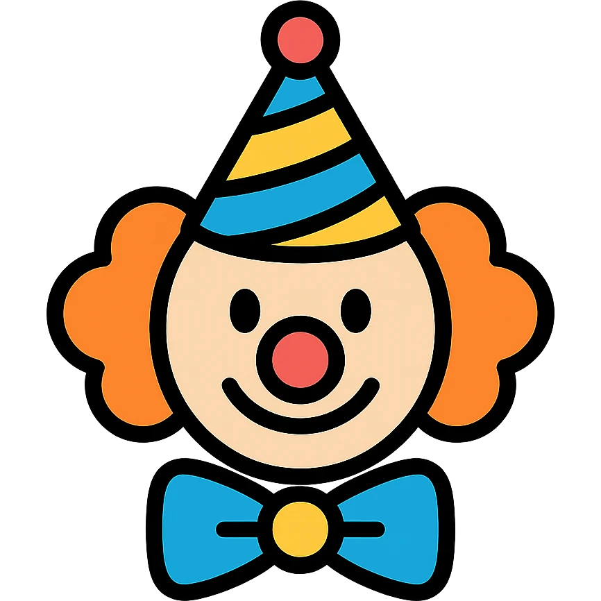 clown with party hat, outlined, vibrant colors emoji