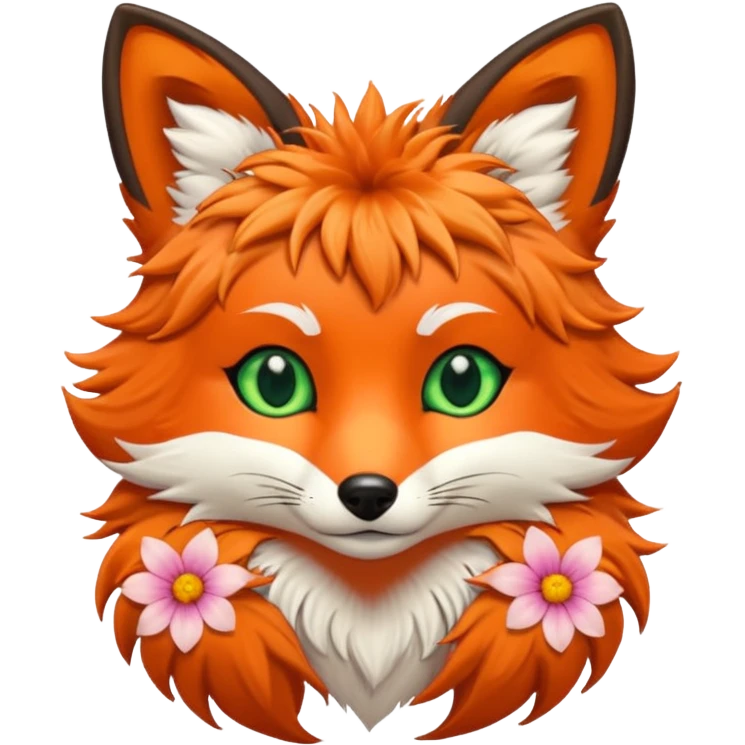 Green Eyed Fox with flowers  emoji