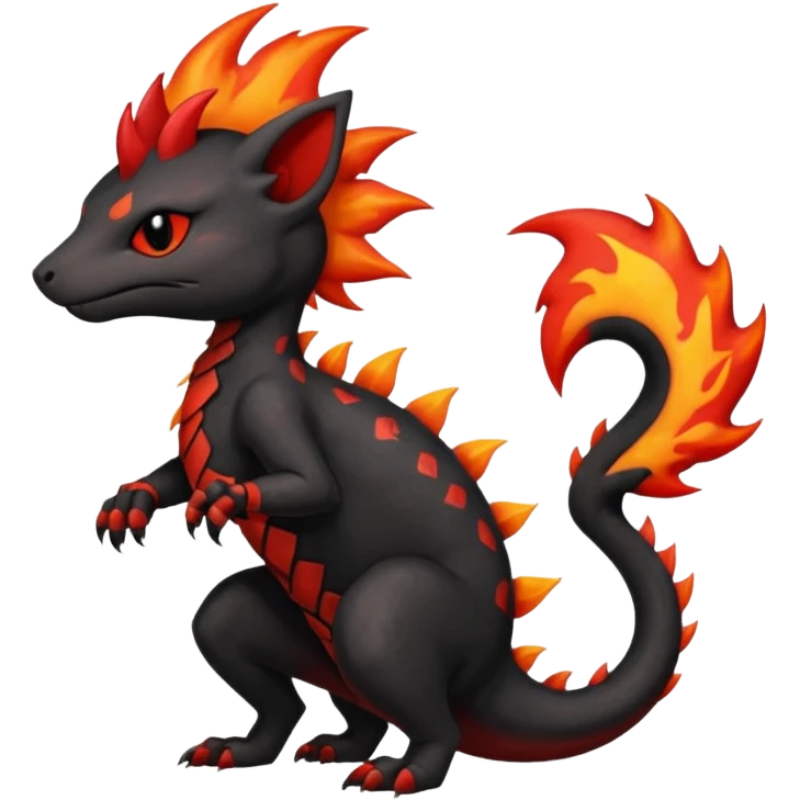 Fiery gothic evil black and red salandit-Liten-torracat with a red Mohawk  emoji