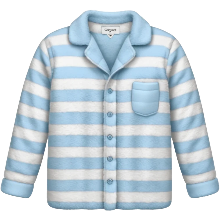 emoji of an isolated fluffy fleece pajama top with soft pastel 'vertical' stripes, plush fuzzy texture, light grey and pastel blue tones, button-down long sleeves, neatly folded flat-lay, no person, no body, no mannequin, cozy warm winter mood, soft shading emoji