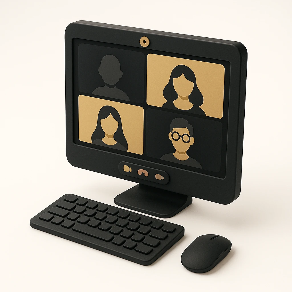 virtual zoom meeting video conference on a computer screen emoji