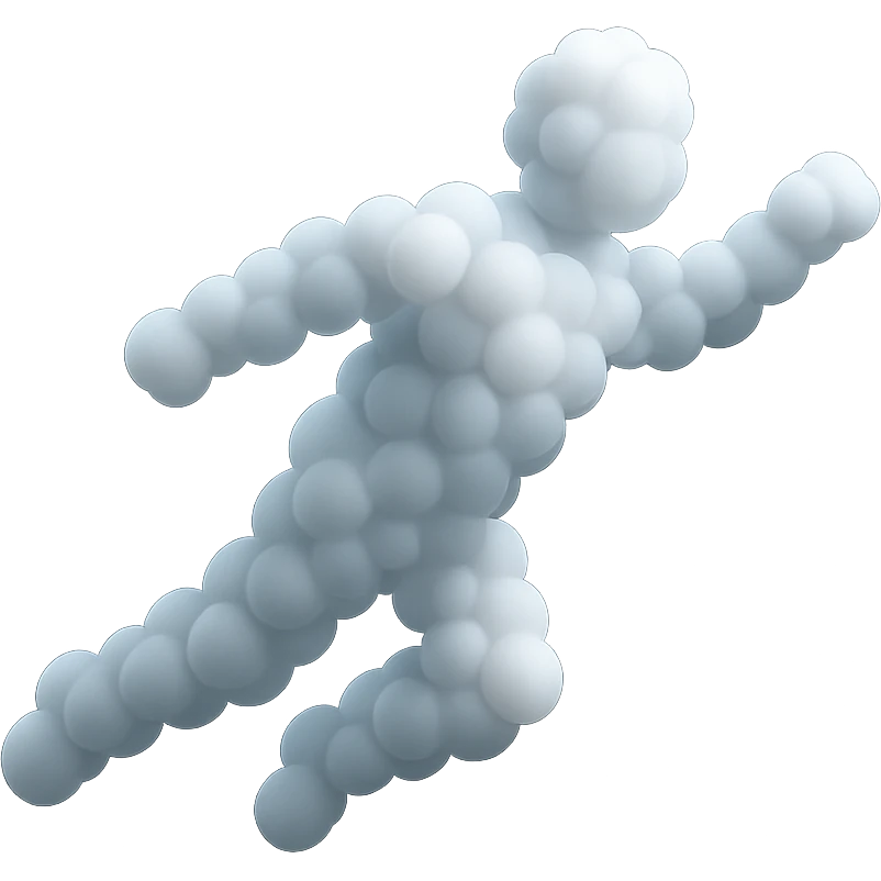 flying person made entirely of small very white fluffy convex clouds, matte glass style, minimalist, no background, no extra details emoji
