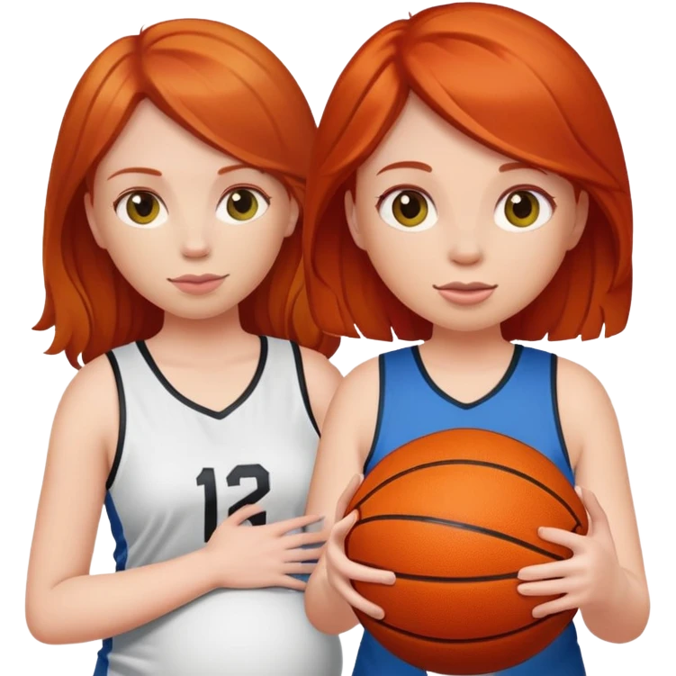 Redheaded girl with a basketball positioned like the pregnant woman emoji, but with a basketball instead of a belly emoji