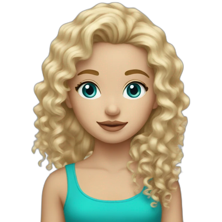 Blonde curly hair mid length Belgian girl blue eyes with turquoise earrings emoji