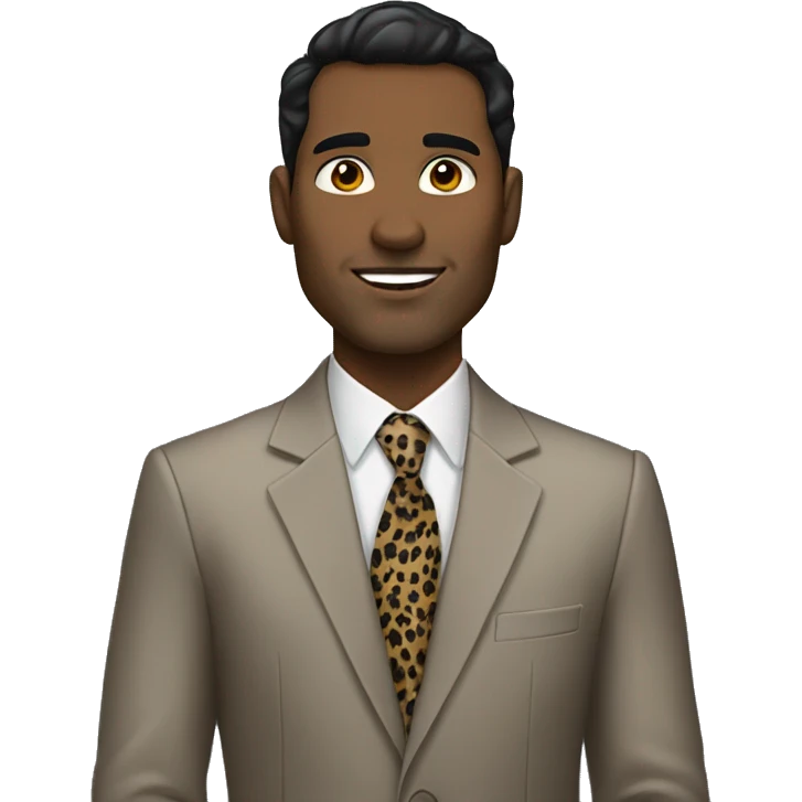Ethnically ambiguous man with dark hair in a cheetah print business suit emoji