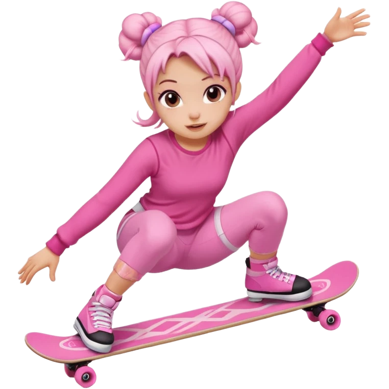 My little pony Cute skater girl with two buns and pink outfit, gliding with playful energy. emoji