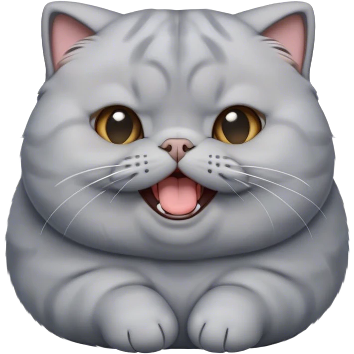 Cinematic Cute Chubby Grey Scottish Fold Cat Portrait Emoji, Adorable folded ears framing its round face, head tilted playfully and yawning, round and plump body with sleek soft grey fur and subtle blue undertones, Simplified yet adorable features, highly detailed, glowing with a warm, friendly glow, high shine, curious yet calm, stylized with a touch of whimsy, bright and endearing, soft glowing outline, capturing the essence of a mischievous yet loving and lazy kitty with those signature folded ears, so cute it feels like it could stretch out of the screen and cuddle! emoji