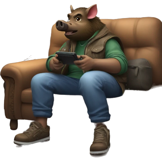 a bad ass boar playing videogames on a couch emoji