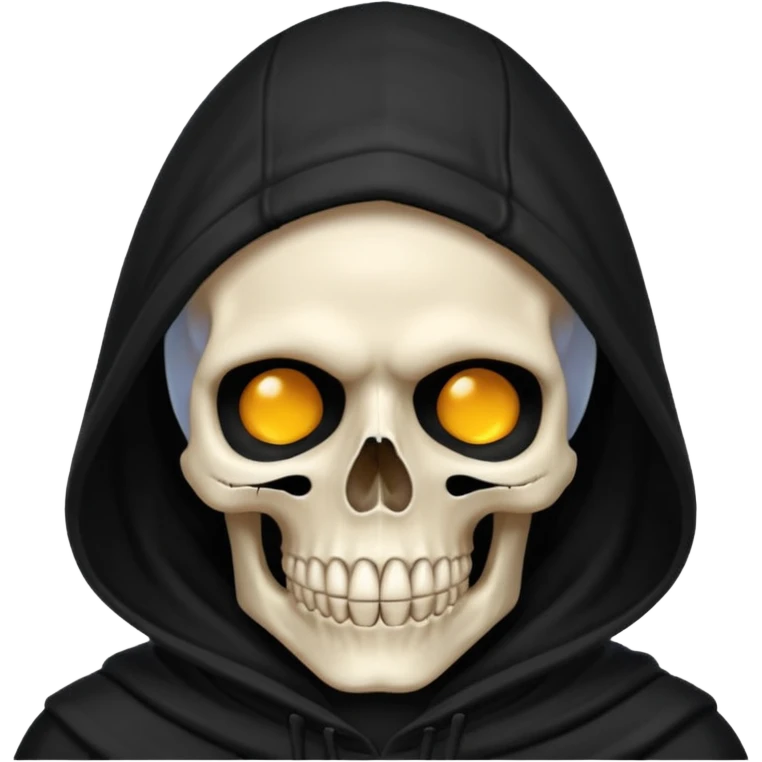 skull head, black hood, faux emoji