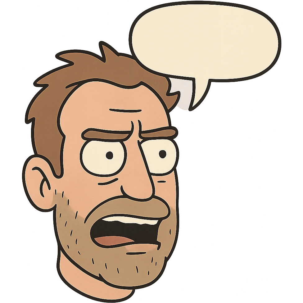 a man's face, animated style, speech bubble, only face visible, flat toon style emoji