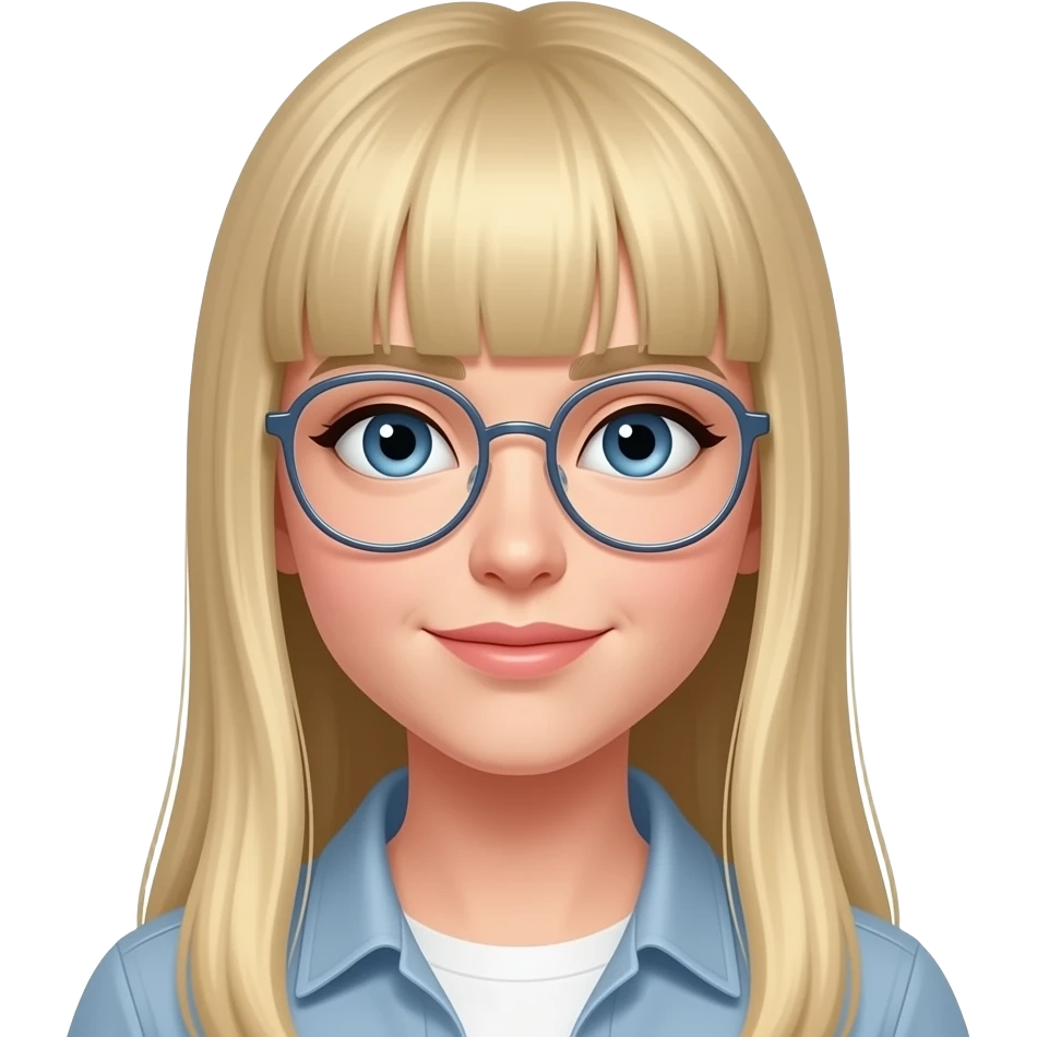 blue eyes long straight blonde hair wire rim glasses with bangs emoji