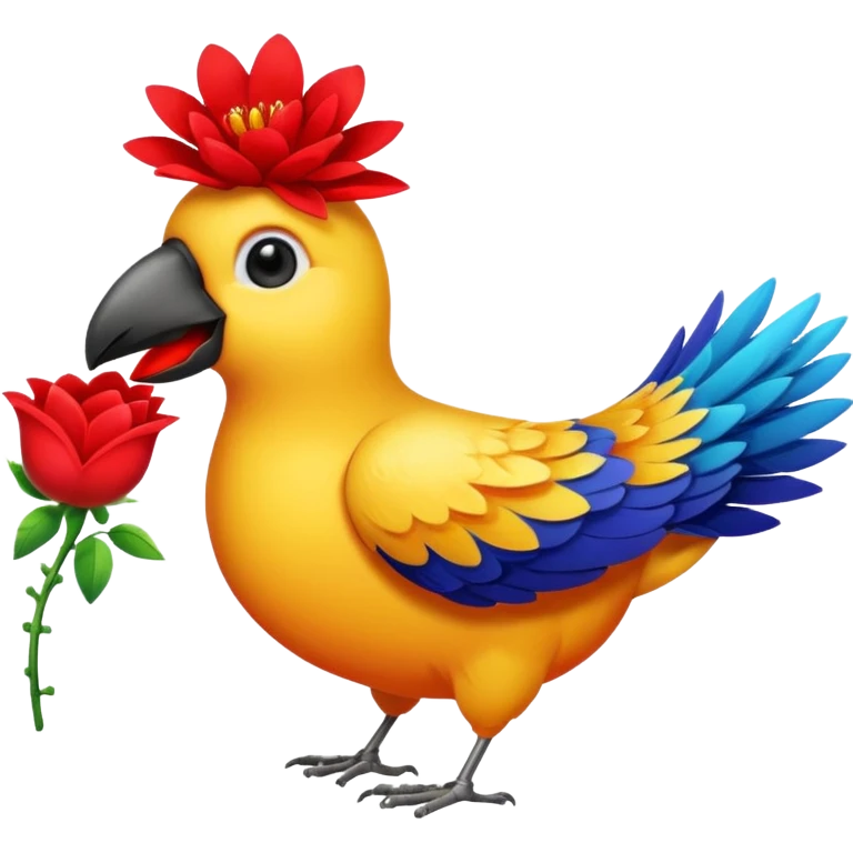 A bird carrying a red flower and heart on its mouse  emoji