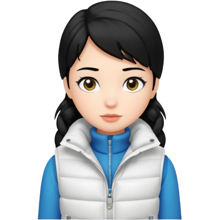 girl with black hair in a white puffer vest emoji