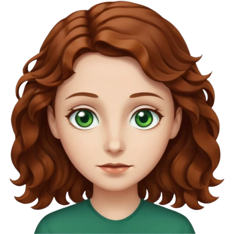 Светлая кожна. Зеленние глаза, високий лоб. Волоси вьющиеся, каштановие  emoji