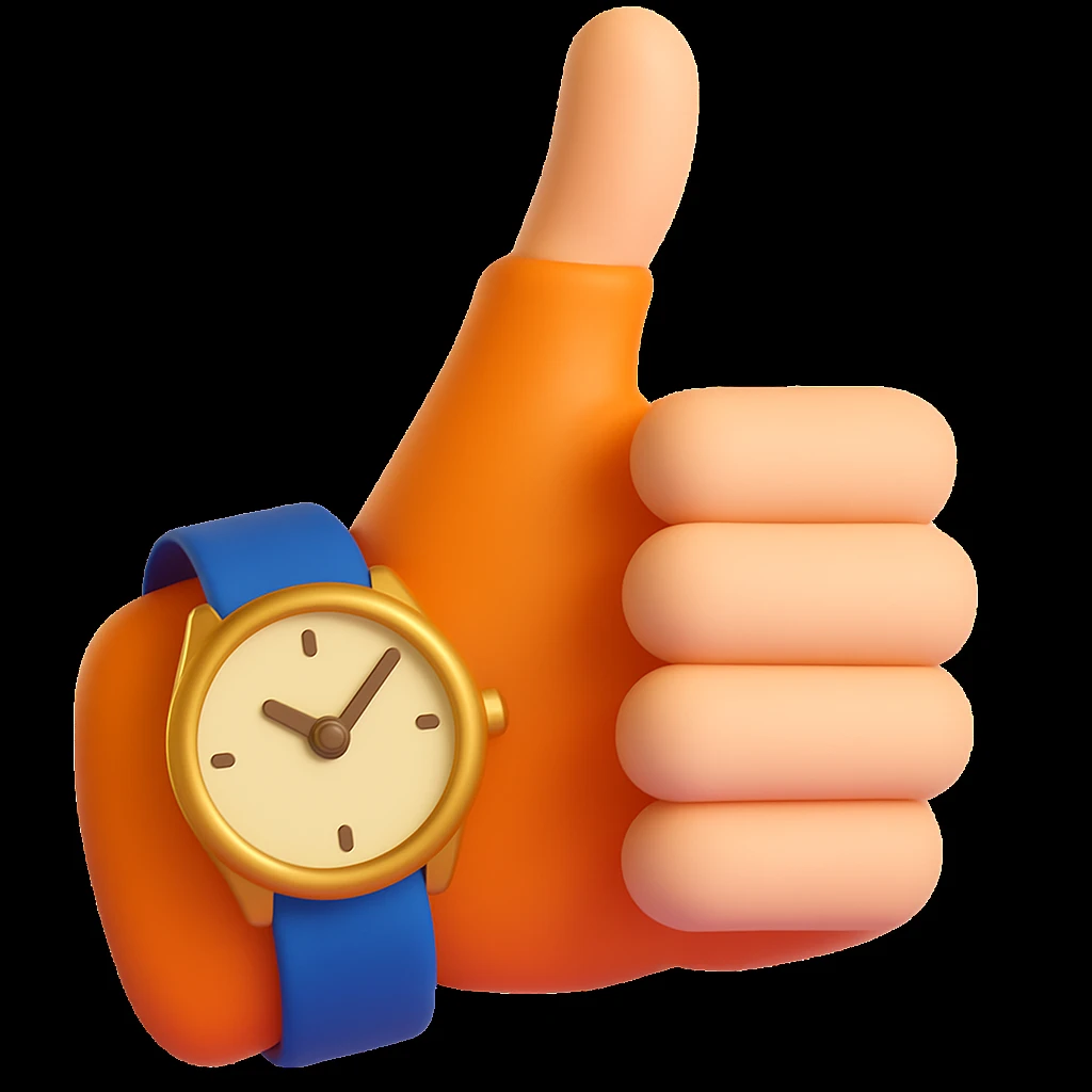 Make the thumbs up emoji wear a wristwatch in a style similar to 3d-emoji emoji