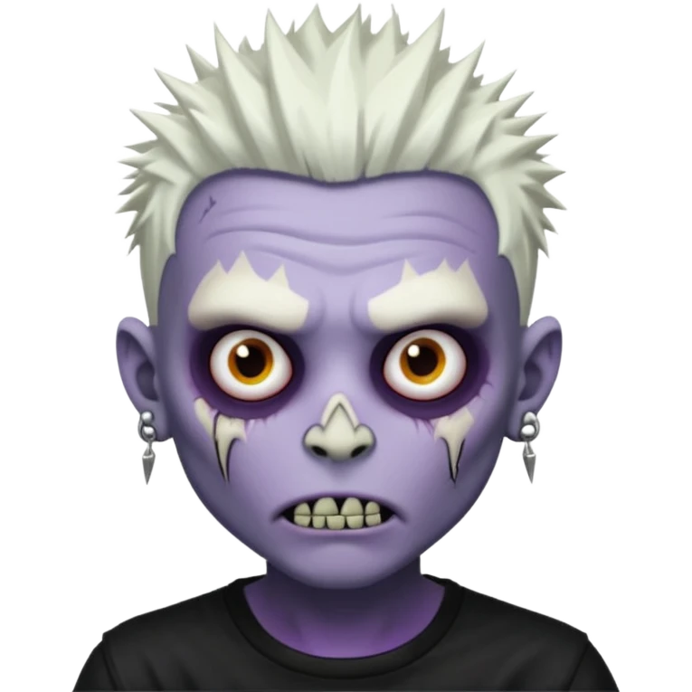 Purple pale skinned zombie boy skin so with white spiky hair. Nose and ear piercings. Emo. emoji