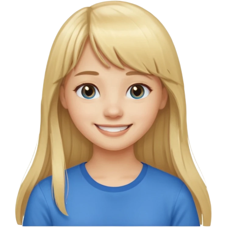 Menina branca de cabelo loiro longo de franja na testa sorrindo  emoji