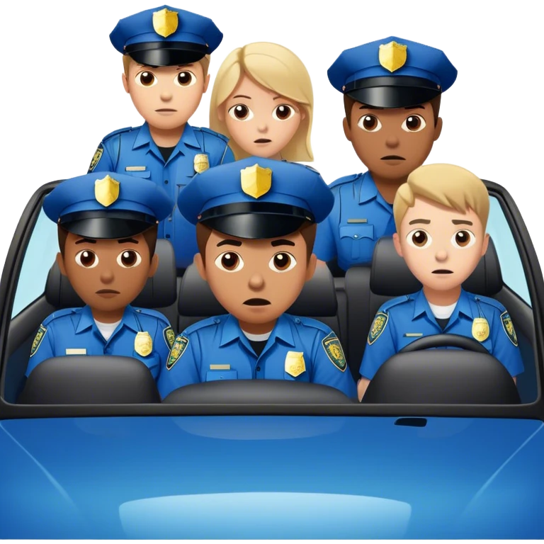 A police man in a patroll chasing a group of 4 teenagers in a car that are 1 of them drunk and the three others are worried emoji
