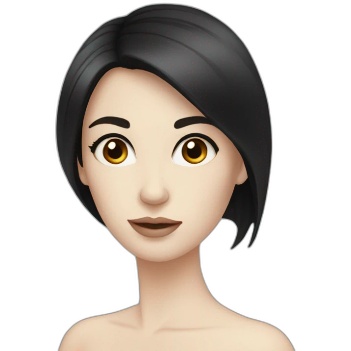 Woman, pale skin, dark straight hair, big black eyes emoji