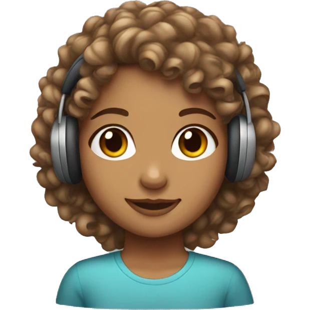 curly hair, tan girl wearing a headset emoji