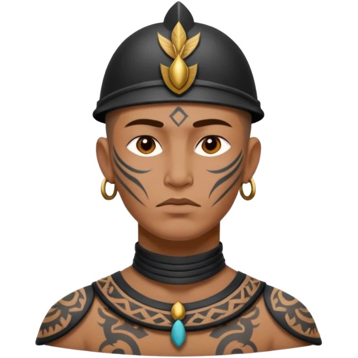 tatooed soldier on neck and face, tribal ancient emoji