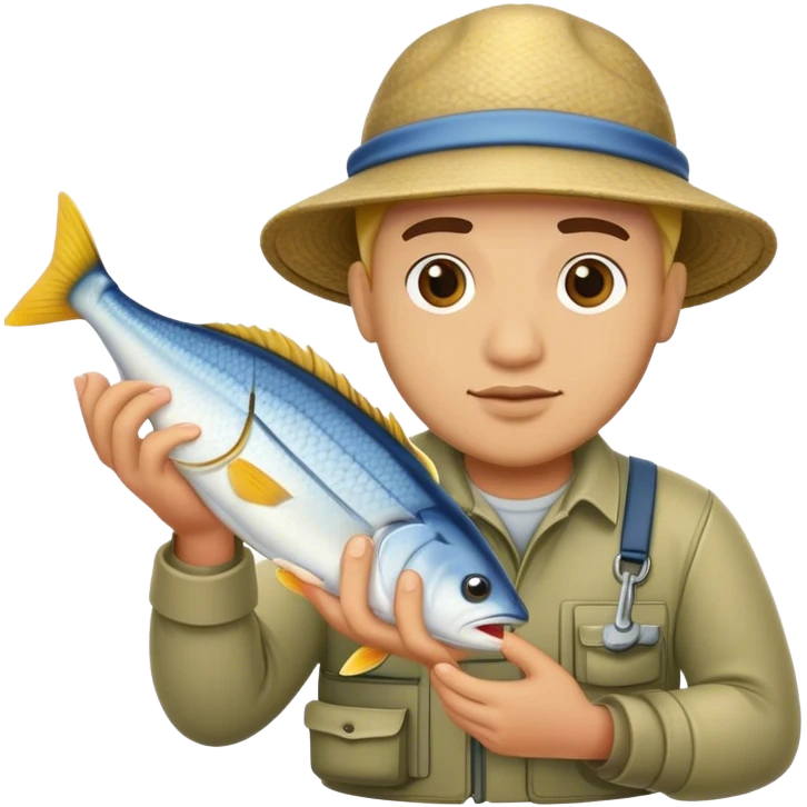 A light-skinned fisherman with a fish without a hat emoji