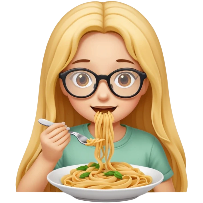 girl with glasses and long hair eating pasta  emoji