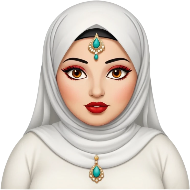 big plus size, arab, arabian clothes, baddie,pretty, makeup, bright red lipgloss, black eyeliner, emoji