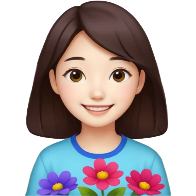 Cute korean girl background flower garden  emoji