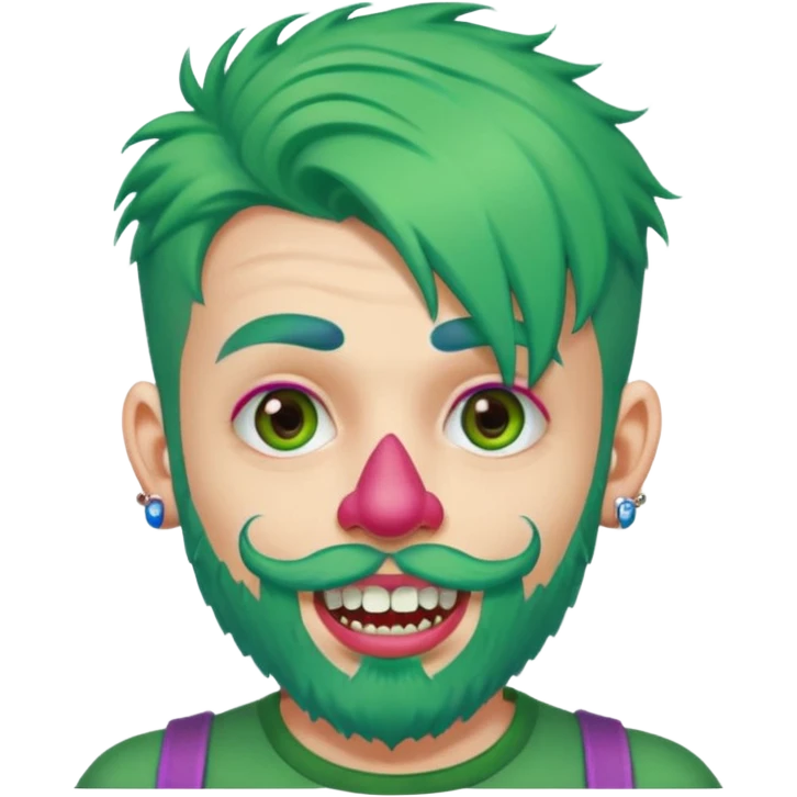 very colorful puffy green haired man just beard  no mustache made out of candy wearing teeth-braces and excessive face tattoos just face  emoji