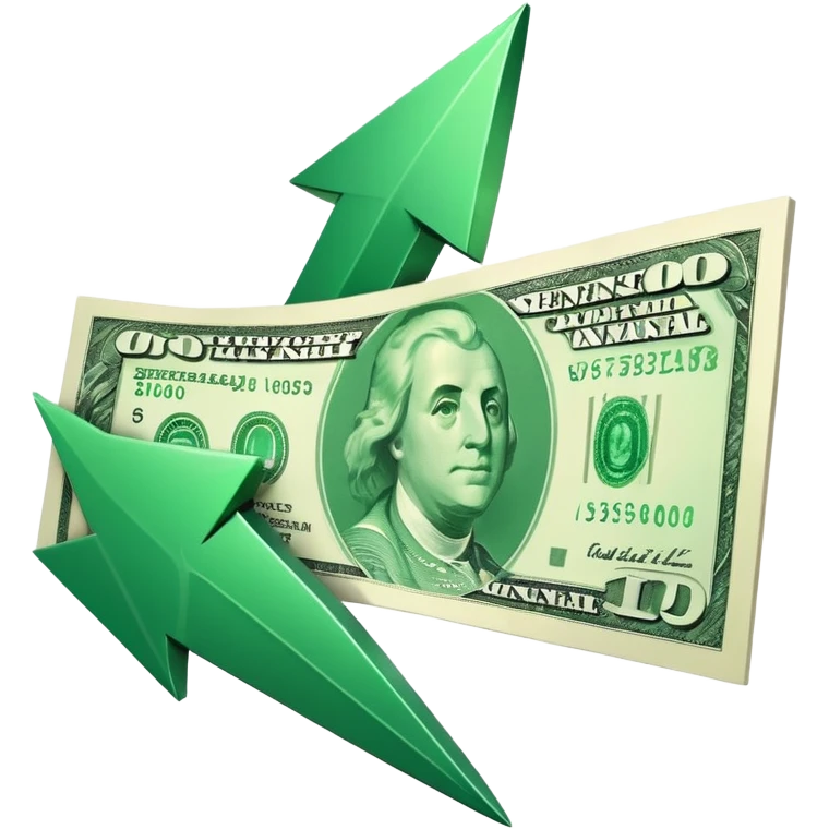 single green downward arrow on the left, space in the middle, single banknote on the right, clearly separated, representing lowering costs emoji